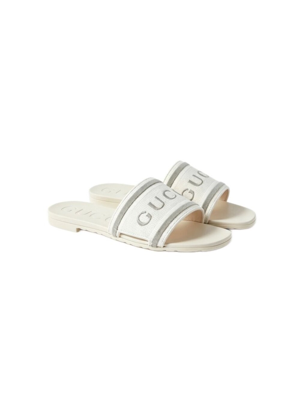 Gucci Women’s Embroidered Logo Slide Sandals Off-white Grey EU37.5 854805